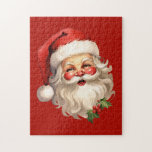 Holly Jolly Santa Claus Retro Christmas Jigsaw Puzzle<br><div class="desc">A puzzle with a joyful illustration of a vintage style Santa Claus with red rosy cheeks. wearing his classic red Santa hat and his big white bear. A sprig of holly adds to the festive holiday spirit of this design.</div>