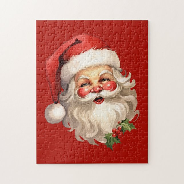 Holly Jolly Santa Claus Retro Christmas Jigsaw Puzzle (Vertical)