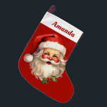 Holly Jolly Santa Claus Retro Christmas Large Christmas Stocking<br><div class="desc">Personalised Christmas stocking with a joyful illustration of a vintage style Santa Claus with red rosy cheeks. Wearing his classic red Santa hat and his big white beard. A sprig of holly adds to the festive holiday spirit of this design.</div>