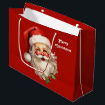 Holly Jolly Santa Claus Retro Christmas Large Gift Bag<br><div class="desc">Gift bag with a joyful illustration of a vintage style Santa Claus with red rosy cheeks. wearing his classic red Santa hat and his big white bear. A sprig of holly adds to the festive holiday spirit of this design.</div>