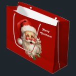 Holly Jolly Santa Claus Retro Christmas Large Gift Bag<br><div class="desc">Gift bag with a joyful illustration of a vintage style Santa Claus with red rosy cheeks. wearing his classic red Santa hat and his big white bear. A sprig of holly adds to the festive holiday spirit of this design.</div>