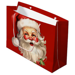 Holly Jolly Santa Claus Retro Christmas Large Gift Bag