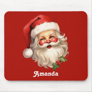 Holly Jolly Santa Claus Retro Christmas Mouse Pad