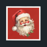 Holly Jolly Santa Claus Retro Christmas Napkin<br><div class="desc">Paper napkins with a joyful illustration of a vintage style Santa Claus with red rosy cheeks. wearing his classic red Santa hat and his big white bear. A sprig of holly adds to the festive holiday spirit of this design.</div>