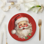 Holly Jolly Santa Claus Retro Christmas Paper Plate<br><div class="desc">Paper plates with a joyful illustration of a vintage style Santa Claus with red rosy cheeks. wearing his classic red Santa hat and his big white bear. A sprig of holly adds to the festive holiday spirit of this design.</div>
