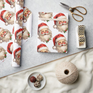 Holly Jolly Santa Claus Retro Christmas Pattern Wrapping Paper