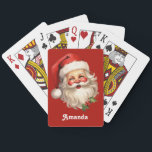 Holly Jolly Santa Claus Retro Christmas Playing Cards<br><div class="desc">Playing cards with a joyful illustration of a vintage style Santa Claus with red rosy cheeks. wearing his classic red Santa hat and his big white bear. A sprig of holly adds to the festive holiday spirit of this design.</div>