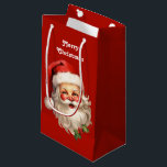 Holly Jolly Santa Claus Retro Christmas Small Gift Bag<br><div class="desc">Gift bag with a joyful illustration of a vintage style Santa Claus with red rosy cheeks. wearing his classic red Santa hat and his big white bear. A sprig of holly adds to the festive holiday spirit of this design.</div>