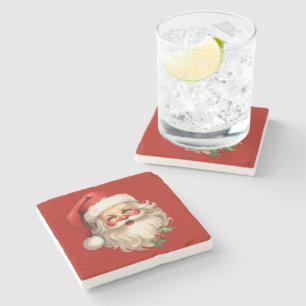 Holly Jolly Santa Claus Retro Christmas Stone Coaster