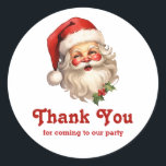 Holly Jolly Santa Claus Retro Christmas Thank You Classic Round Sticker<br><div class="desc">Thank you stickers with a joyful illustration of a vintage style Santa Claus with red rosy cheeks. wearing his classic red Santa hat and his big white bear. A sprig of holly adds to the festive holiday spirit of this design.</div>