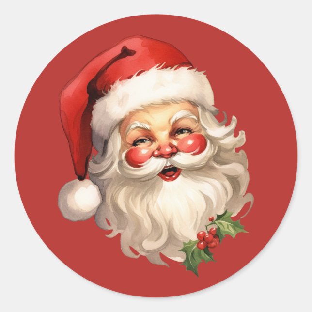 Holly Jolly Santa Claus Retro Style Christmas Classic Round Sticker (Front)