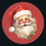 Holly Jolly Santa Claus Retro Style Christmas Classic Round Sticker<br><div class="desc">Christmas stickers with a joyful illustration of a vintage style Santa Claus with red rosy cheeks. wearing his classic red Santa hat and his big white bear. A sprig of holly adds to the festive holiday spirit of this design.</div>