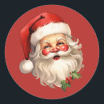 Holly Jolly Santa Claus Retro Style Christmas Classic Round Sticker<br><div class="desc">Christmas stickers with a joyful illustration of a vintage style Santa Claus with red rosy cheeks. wearing his classic red Santa hat and his big white bear. A sprig of holly adds to the festive holiday spirit of this design.</div>