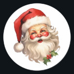 Holly Jolly Santa Claus Retro Style Christmas Classic Round Sticker<br><div class="desc">Christmas stickers with a joyful illustration of a vintage style Santa Claus with red rosy cheeks. wearing his classic red Santa hat and his big white bear. A sprig of holly adds to the festive holiday spirit of this design.</div>