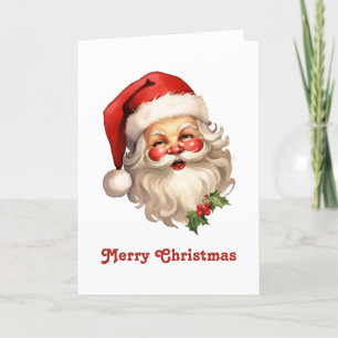 Holly Jolly Santa Claus Retro Style Christmas Holiday Card