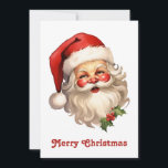 Holly Jolly Santa Claus Retro Style Christmas Holiday Card<br><div class="desc">A flat Christmas card with a joyful illustration of a vintage style Santa Claus with red rosy cheeks. wearing his classic red santa hat and his big white bear. A sprig of holly adds to the festive holiday spirit of this design.</div>