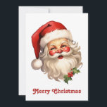 Holly Jolly Santa Claus Retro Style Christmas Holiday Card<br><div class="desc">A flat Christmas card with a joyful illustration of a vintage style Santa Claus with red rosy cheeks. wearing his classic red santa hat and his big white bear. A sprig of holly adds to the festive holiday spirit of this design.</div>