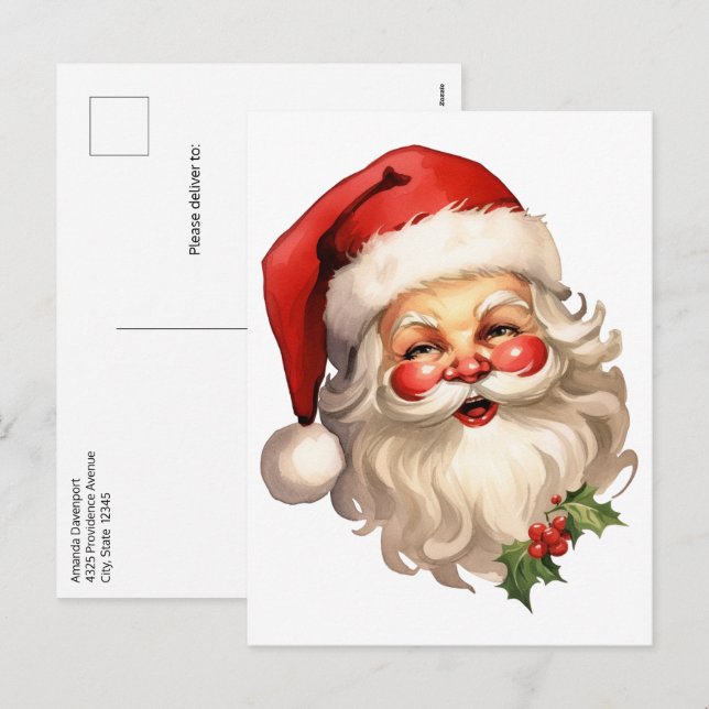 Holly Jolly Santa Claus Retro Style Christmas Holiday Postcard (Front/Back)