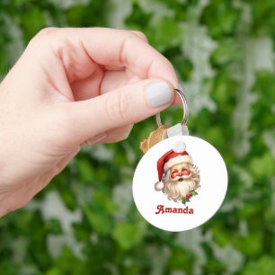 Holly Jolly Santa Claus Retro Style Christmas Key Ring