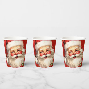 Holly Jolly Santa Claus Retro Style Christmas Paper Cups