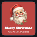 Holly Jolly Santa Claus Retro Style Christmas Square Sticker<br><div class="desc">Christmas stickers with a joyful illustration of a vintage style Santa Claus with red rosy cheeks. wearing his classic red Santa hat and his big white bear. A sprig of holly adds to the festive holiday spirit of this design.</div>