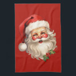 Holly Jolly Santa Claus Retro Style Christmas Tea Towel<br><div class="desc">A kitchen towel with a joyful illustration of a vintage style Santa Claus with red rosy cheeks. wearing his classic red Santa hat and his big white bear. A sprig of holly adds to the festive holiday spirit of this design.</div>