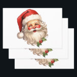 Holly Jolly Santa Claus Retro Style Christmas Wrapping Paper Sheet<br><div class="desc">Wrapping paper sheets with a joyful illustration of a vintage style Santa Claus with red rosy cheeks. wearing his classic red Santa hat and his big white bear. A sprig of holly adds to the festive holiday spirit of this design.</div>
