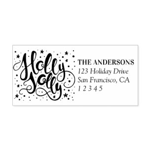 Holly Jolly Script Custom Holiday Address Self-inking Stamp