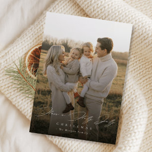 Holly Jolly Script Modern Family Christmas Photo Holiday Card