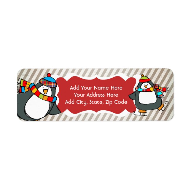 Holly Jolly Skating Penguins Return Address Labels (Front)
