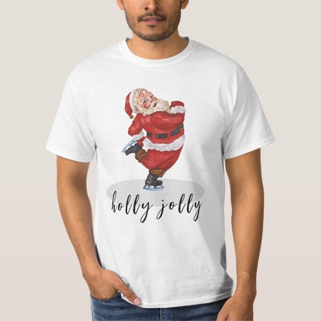 Holly Jolly Skating Santa T-Shirt (Front)