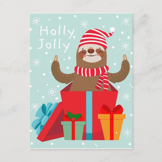 Holly Jolly Sloth Postcard (Front)