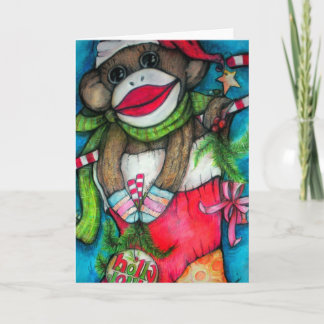 Holly Jolly Sock Monkey Holiday Card