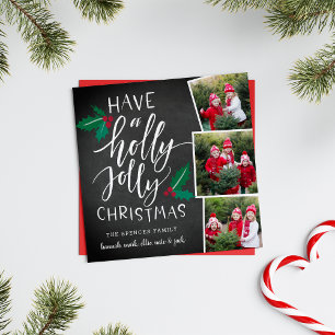 Holly Jolly Square Holiday Photo Collage Card
