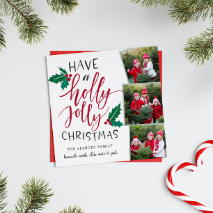 Holly Jolly Square Holiday Photo Collage Card