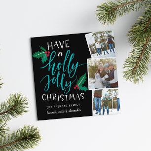 Holly Jolly   Square Holiday Photo Collage Card