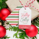 Holly Jolly Stripes Christmas Gift Tags<br><div class="desc">Custom printed holiday gift tags personalised with your family name or other text. This fun two-sided design features colourful modern typography with a bright Christmas striped background on the reverse side. The text reads "Have a Holly Jolly Christmas". Use the design tools to edit the text fonts and colours, add...</div>