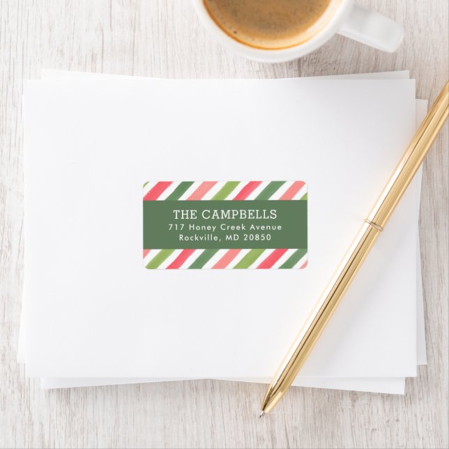 Holly Jolly Stripes Holiday Return Address Label (Insitu)