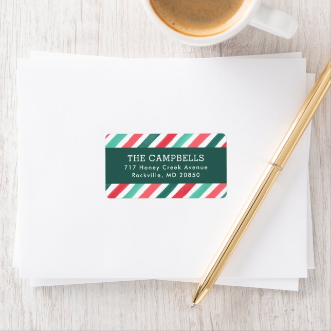 Holly Jolly Stripes Holiday Return Address Label (Insitu)