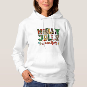 Holly Jolly Teacher Christmas Holidays Typography Hoodie