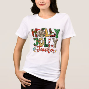 Holly Jolly Teacher Christmas Holidays Typography Tri-Blend Shirt