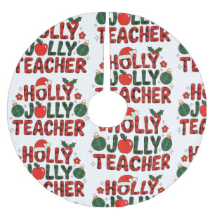 Holly Jolly Teacher Red Buffalo Plaid Christmas Brushed Polyester Tree Skirt