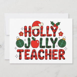 Holly Jolly Teacher Red Buffalo Plaid Christmas Holiday Card