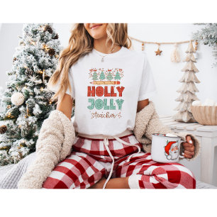 Holly Jolly Teacher Retro Christmas T-Shirt