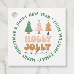 holly jolly vibes christmas retro vintage green favour tags