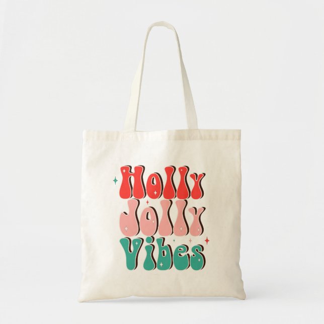 Holly Jolly Vibes Groovy Christmas.Retro Groovy Ho Tote Bag (Front)