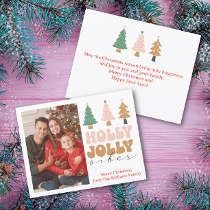 holly jolly vibes retro chic christmas photo holiday card