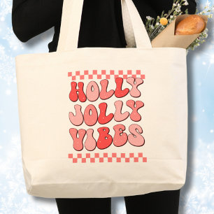Holly Jolly vibes, Retro Christmas Large Tote Bag