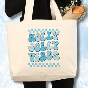 Holly Jolly vibes, Retro Christmas Large Tote Bag