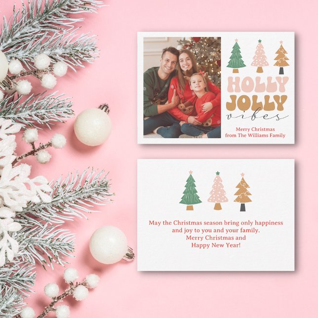 holly jolly vibes retro christmas photo holiday  card (Creator Uploaded)
